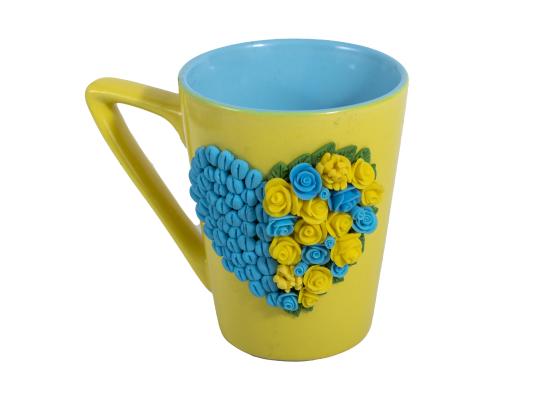 Amazing Mug Decorated with Ceramic Flowers | Yellow & Blue